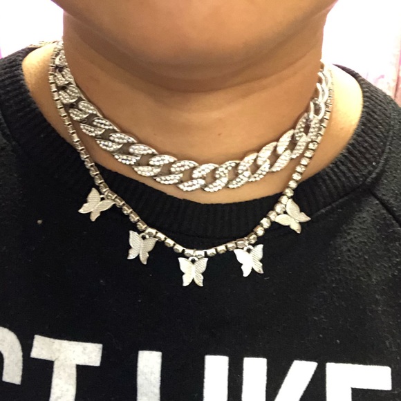 2 Pcs. Pave Rhinestone Necklace (silver) - Picture 7 of 8